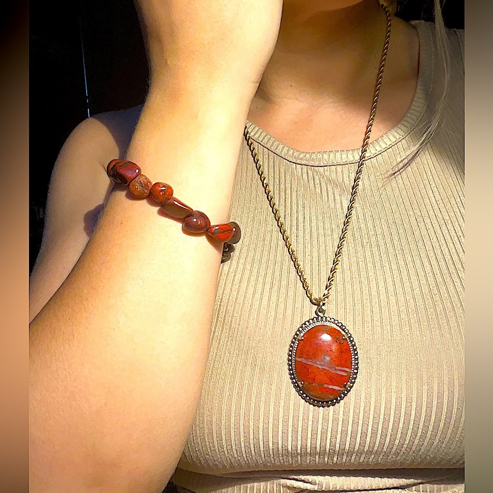 Vintage Red Jasper Necklace & Bracelet Set